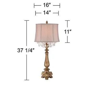 Barnes and Ivy Dubois Traditional French Country Console Table Lamp 37.25" Tall Antique Gold Crystal Chandelier Drum Shade Decor for Living Room Bedroom House Bedside Home Office Family