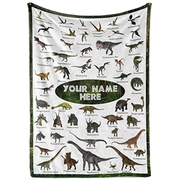 Personalized Dinosaur Fleece Blanket for Kids - Custom Name, Next Day Shipping