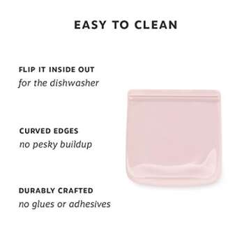 W&P Porter Silicone Reusable Storage Bag, Sandwich (34oz Flat), Blush, Food Storage Container, Microwave and Dishwasher Safe, Easy Cleaning