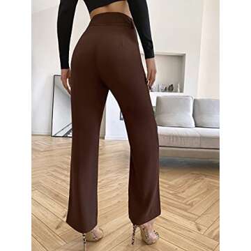 SweatyRocks Women's Elegant High Waist Solid Long Pants Office Trousers Brown M