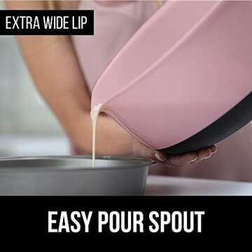 Gorilla Grip Mixing Bowls Set of 3, Slip Resistant Rubber Bottom, Nesting Baking Bowl, Soft Wide Handle, Easy Pour Spout, Electric Mixer and Dishwasher Safe, Kitchen Essentials, 5, 3 and 1.5 QT, Pink