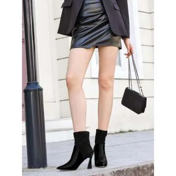 Stylish Women's Pointed Toe High Heel Ankle Boots Patent Faux Leather Suede Splicing Slip On - Size ...