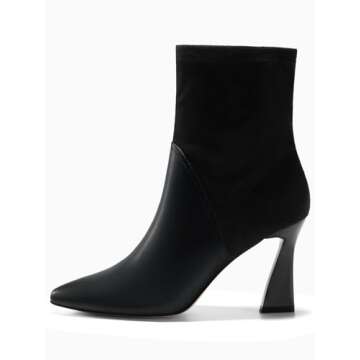 Chic Women's Pointed Toe High Heel Ankle Boots - Black Size 7