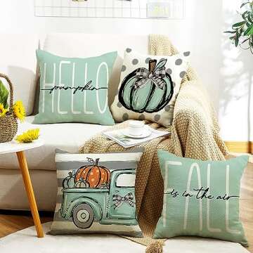LITIVY Fall Decor Pillow Covers Set of 4 Pumpkin Farmhouse Thanksgiving Decorations Throw Pillows Au...