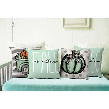 LITIVY Fall Decor Pillow Covers Set of 4 Pumpkin Farmhouse Thanksgiving Decorations Throw Pillows Autumn Cushion Cases for Couch Home Decorative Pillows Cover (18"x18", Green)