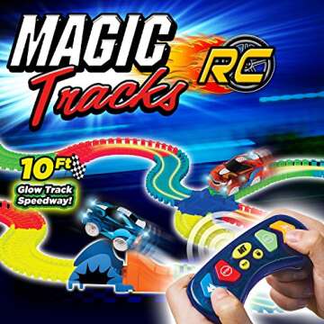 Ontel Magic Tracks RC - Remote Control Turbo Race Cars & 10 ft of Flexible, Bendable Glow in the Dar...