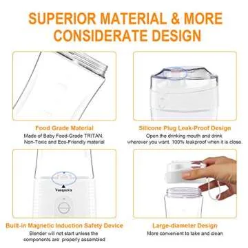 Vaeqozva Portable Blender USB Rechargeable Personal Mixer Fruit Mini Blender for Smoothie, Fruit Juice, Protein Shake, Milk Shakes