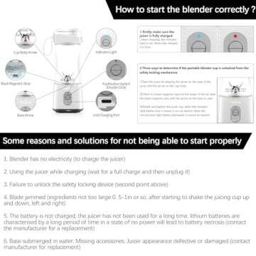 Vaeqozva Portable Blender USB Rechargeable Personal Mixer Fruit Mini Blender for Smoothie, Fruit Juice, Protein Shake, Milk Shakes