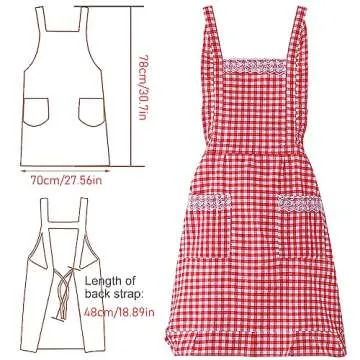 JJYHEHOT Vintage Red and White Gingham Apron - Classic Chef Bib for Home Kitchen