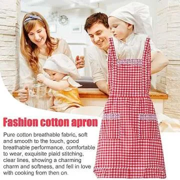 Classic Red and White Gingham Cotton Kitchen Apron