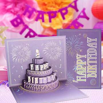 XTF2015 Happy Birthday Cards Fireworks, Lights, Music and Sound Fireworks Cake 3D Pop Up Birthday Cards Gift with Envelope and Note Tag for Women, Men, Kids, Wife, Mom, Husband