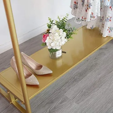 Elegant HOMEKAYT Gold Clothing Rack with Shelf