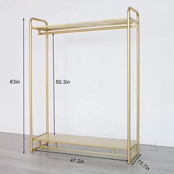 Elegant HOMEKAYT Gold Clothing Rack with Shelf