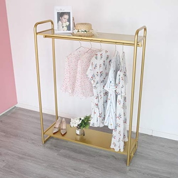 Elegant HOMEKAYT Gold Clothing Rack with Shelf