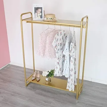 Elegant HOMEKAYT Gold Clothing Rack with Shelf