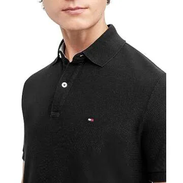 Tommy Hilfiger Men's Polo Shirt Regular Fit, Tommy Black Medium