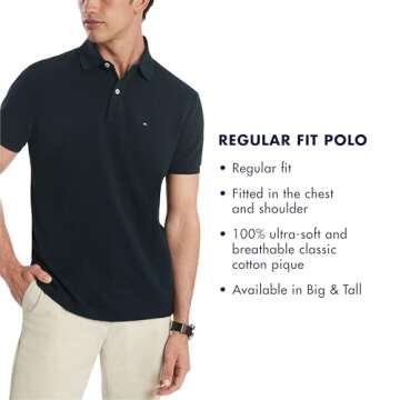 Tommy Hilfiger Men's Polo Shirt Regular Fit, Tommy Black Medium