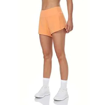 HeyNuts Focus Running Shorts for Women, Mid Waisted Athletic Shorts with Liner Workout Shorts with Zipper Pocket 4'' Cantaloupe XS(0/2)