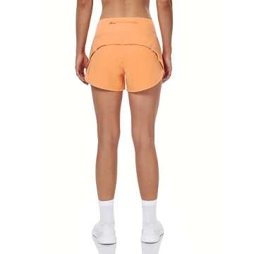 HeyNuts Focus Running Shorts for Women, Mid Waisted Athletic Shorts with Liner Workout Shorts with Zipper Pocket 4'' Cantaloupe XS(0/2)