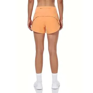 HeyNuts Focus Running Shorts for Women, Mid Waisted Athletic Shorts with Liner Workout Shorts with Zipper Pocket 4'' Cantaloupe XS(0/2)