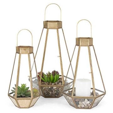 Best Choice Products Metal Indoor Outdoor Modern Decorative Faceted Hurricane Candle Holder Centerpi...