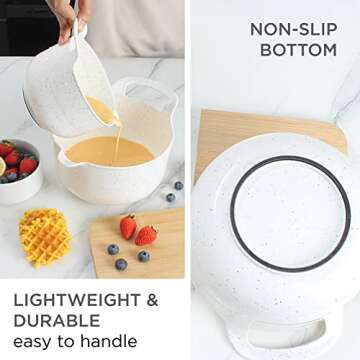 COOK WITH COLOR Nesting Plastic Mixing Bowl Set with Pour Spouts and Handles, Speckled White, 4 Piec...