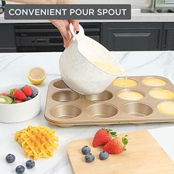 COOK WITH COLOR Nesting Plastic Mixing Bowl Set with Pour Spouts and Handles, Speckled White, 4 Piece