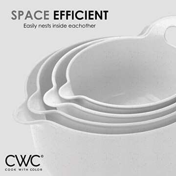 COOK WITH COLOR Nesting Plastic Mixing Bowl Set with Pour Spouts and Handles, Speckled White, 4 Piece