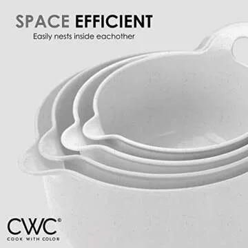 COOK WITH COLOR Nesting Plastic Mixing Bowl Set with Pour Spouts and Handles, Speckled White, 4 Piece