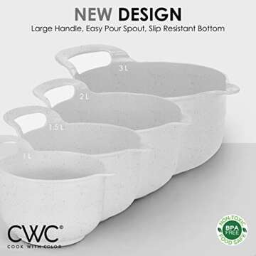 COOK WITH COLOR Nesting Plastic Mixing Bowl Set with Pour Spouts and Handles, Speckled White, 4 Piece