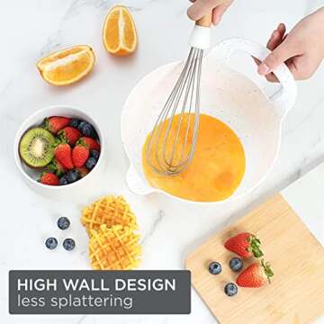 COOK WITH COLOR Nesting Plastic Mixing Bowl Set with Pour Spouts and Handles, Speckled White, 4 Piece