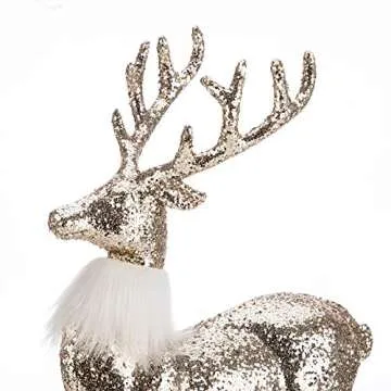 blitzlabs 2 Pack 12'' Golden Sequined Glitter Christmas Reindeer Indoor Homely Creative Furnishing Articles Display Freestanding for Living Room, Tabletop, Kitchen, Mantle, Shelf, Desk Winter Decor