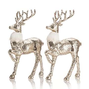 blitzlabs 2 Pack 12'' Golden Sequined Glitter Christmas Reindeer Indoor Homely Creative Furnishing Articles Display Freestanding for Living Room, Tabletop, Kitchen, Mantle, Shelf, Desk Winter Decor