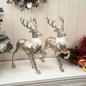 blitzlabs 2 Pack 12'' Golden Sequined Glitter Christmas Reindeer Indoor Homely Creative Furnishing Articles Display Freestanding for Living Room, Tabletop, Kitchen, Mantle, Shelf, Desk Winter Decor