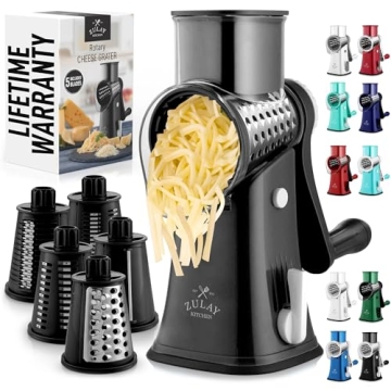 Zulay Rotary Cheese Grater with 5 Interchangeable Blades