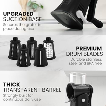 Zulay Rotary Cheese Grater with 5 Interchangeable Blades