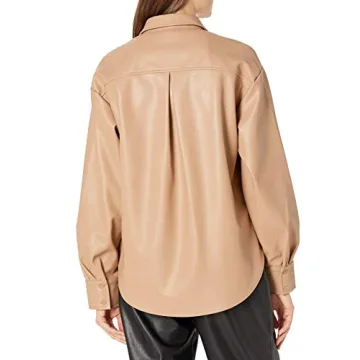 Stylish Faux Leather Long Shirt Jacket for Women