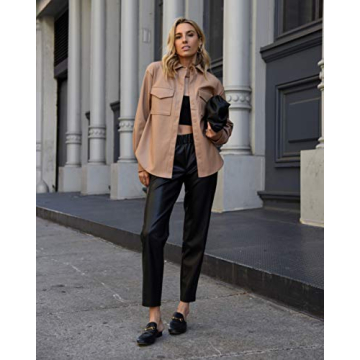 Stylish Faux Leather Long Shirt Jacket for Women