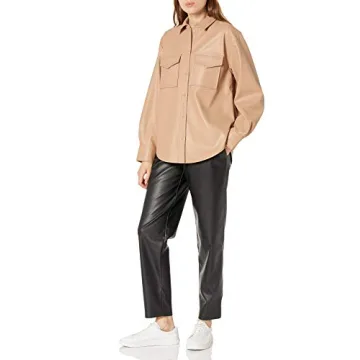 Stylish Faux Leather Long Shirt Jacket for Women