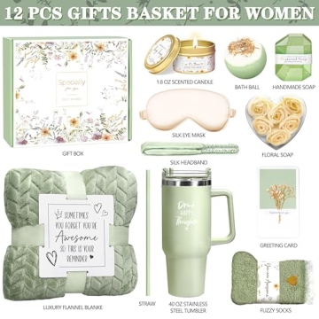 Birthday Gifts for Women Self Care Get Well Soon Gifts, Vanilla Relaxing Spa Gift Basket - Happy Bir...