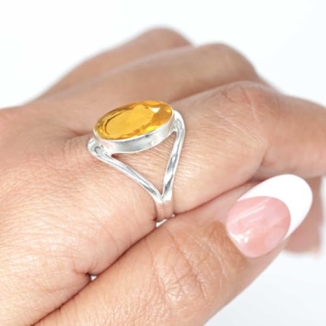 JEWELOPORIUM 925 Sterling Silver Ring Citrine Quartz Handmade Jewelry Size 7 (99021_CIT_R7)