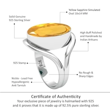 JEWELOPORIUM Handmade 925 Sterling Silver Citrine Ring Size 7