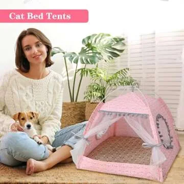 Gigreinc Cat Princess Indoor Tent House Pet Dog Cute Floral Cave Nest Bed Portable Dog Tents (M:38x3...