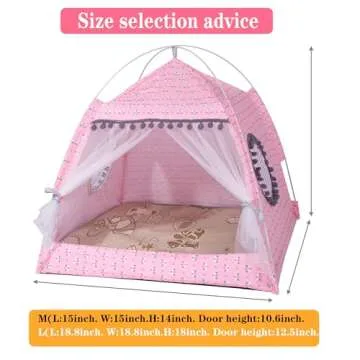 Gigreinc Cat Princess Indoor Tent House Pet Dog Cute Floral Cave Nest Bed Portable Dog Tents (M:38x38x36cm/15x15x14inch, Floral Pink)