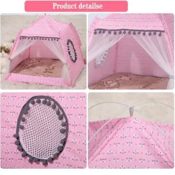 Gigreinc Cat Princess Indoor Tent House Pet Dog Cute Floral Cave Nest Bed Portable Dog Tents (M:38x38x36cm/15x15x14inch, Floral Pink)
