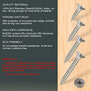 Wood Screws - 120PCS Flat Head Phillips Screws, 304 Stainless Steel Screw with Adjustable Wood Count...