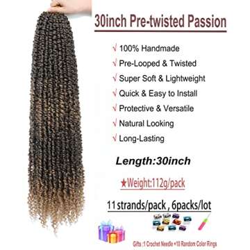Passion Twist Hair 30 inch Pre-Twisted Ombre Brown T27 for Black Women