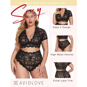 Avidlove Plus Size Floral Lace Lingerie Set for Women