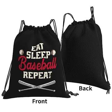 AIMASTZ Eat Sleep Baseball Repeat Unisex Drawstring Backpack Bag Sport Gym Swim Travel Sackpack