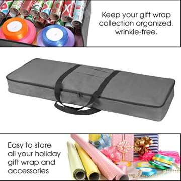 Primode Christmas Wrapping Paper Storage Bag with Pockets | Gift Wrap Organizer Container | 37” x 14” x 4” | Underbed Durable Box Made of 600D Oxford Material (Gray)